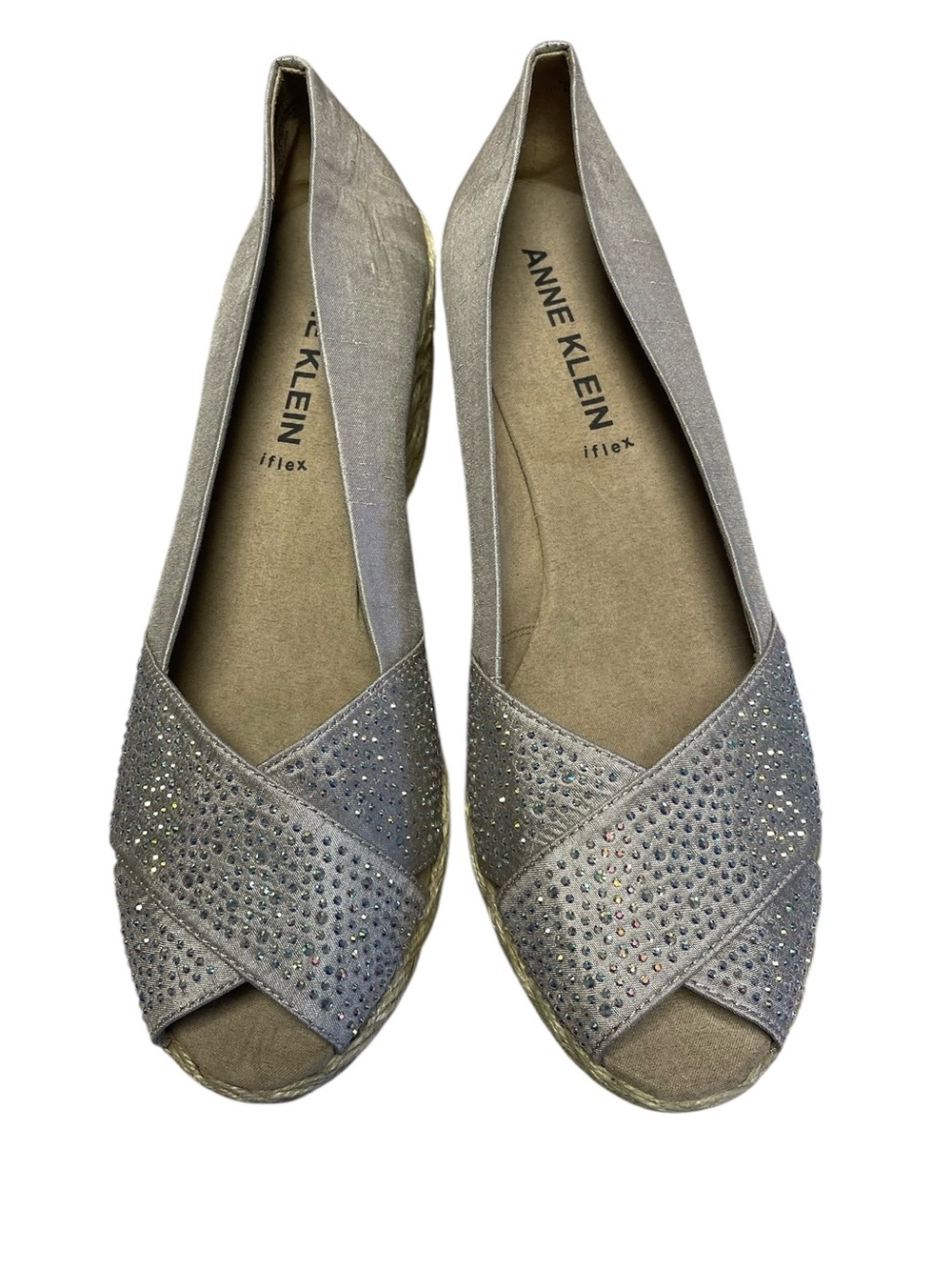Anne Klein Light Purple Embellished Peep Toe Espadrille Wedge Sandal sz 10 EUC